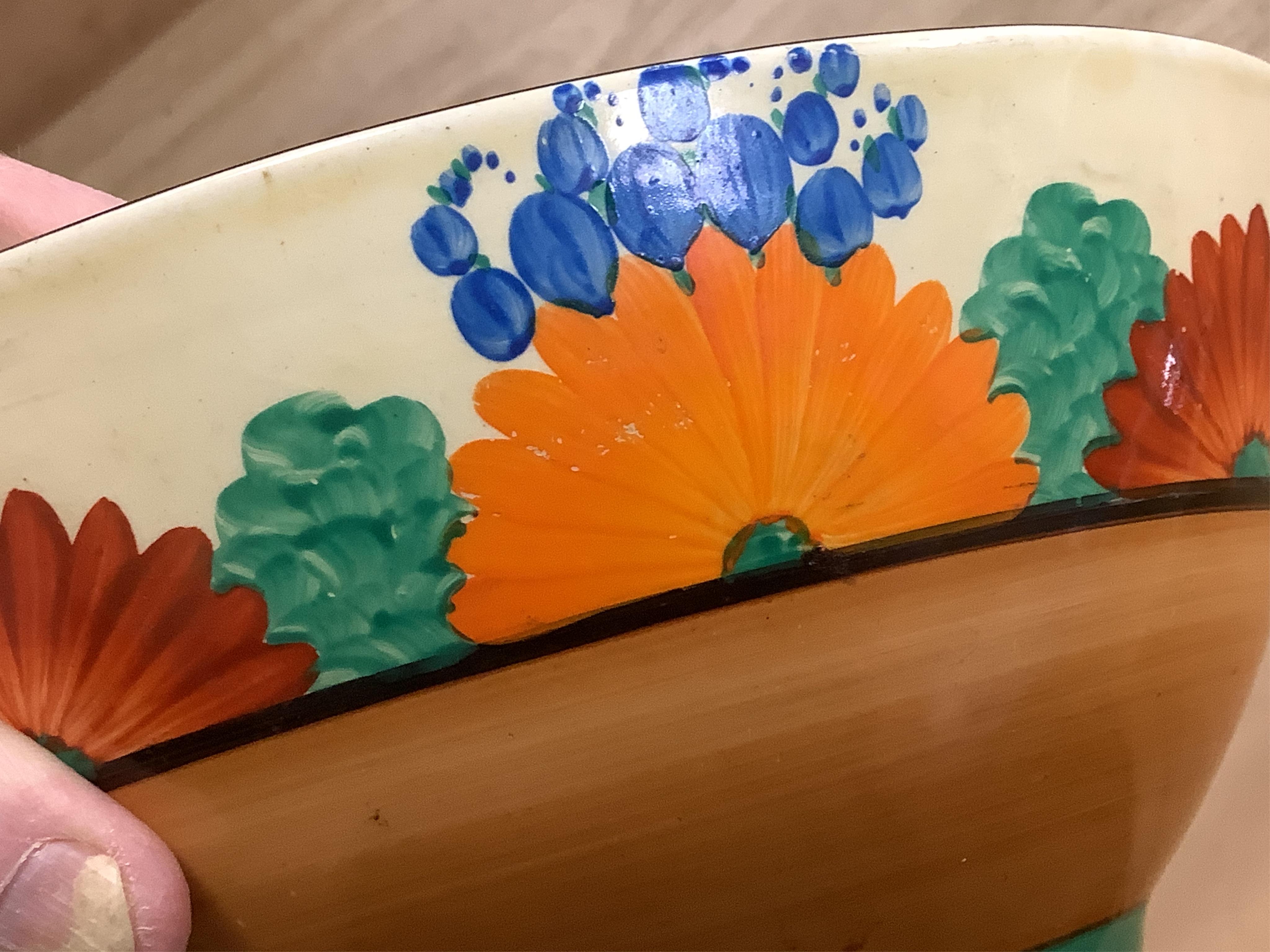 Two Clarice Cliff bowls comprising Crocus pattern and Gayday Bizarre pattern, each 22cm in diameter